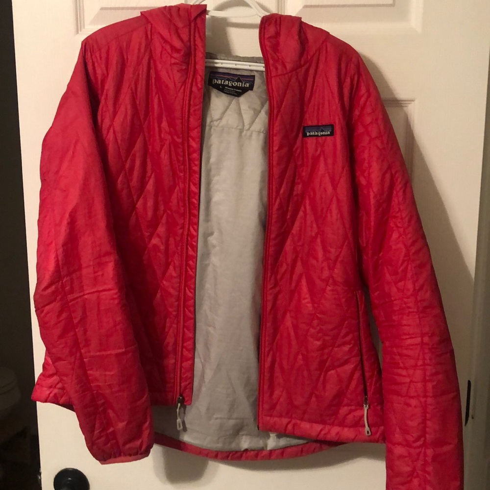 Womens hot pink Patagonia nano puff jacket.